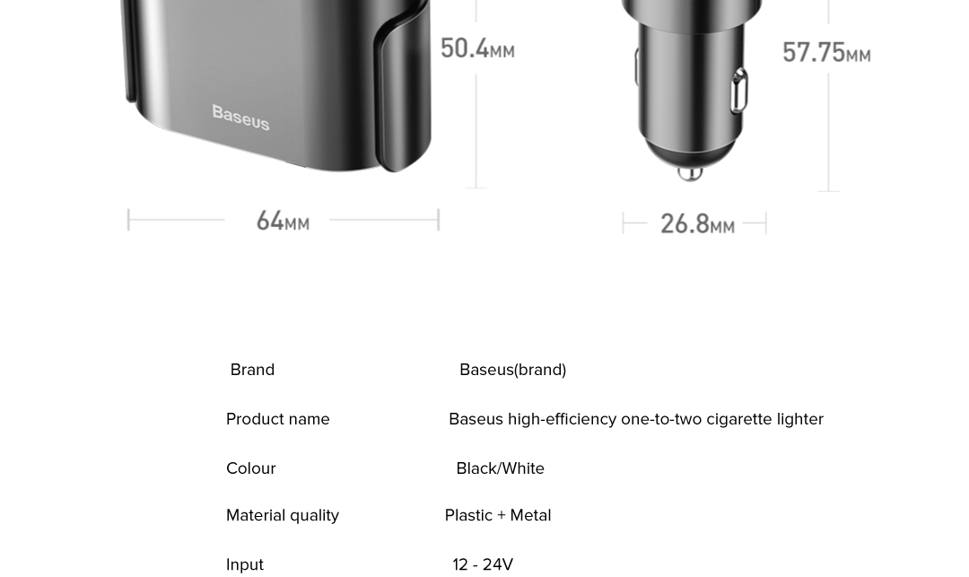 Baseus High Efficiency 3.4A One to Two Cigarette Lighter
