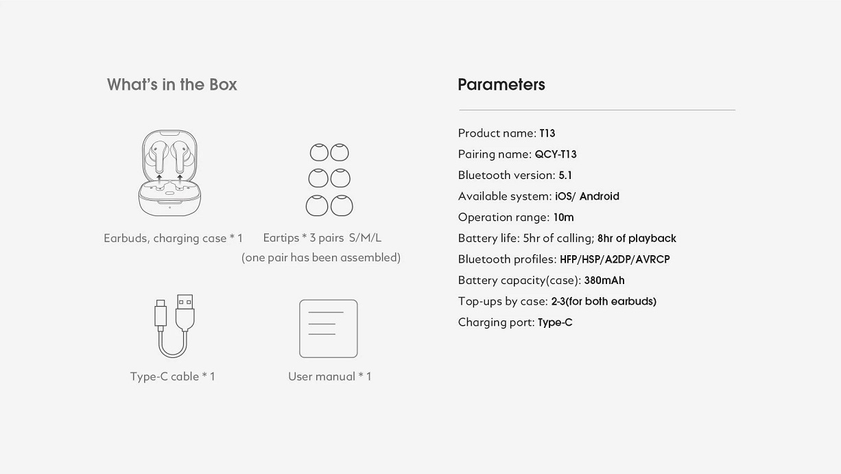 QCY T13 Touch Control 4 Microphones ENC Wireless Earphones QCY T13 Touch Control 4 Microphones ENC Wireless Earphones