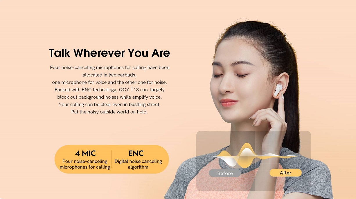 QCY T13 Touch Control 4 Microphones ENC Wireless Earphones QCY T13 Touch Control 4 Microphones ENC Wireless Earphones