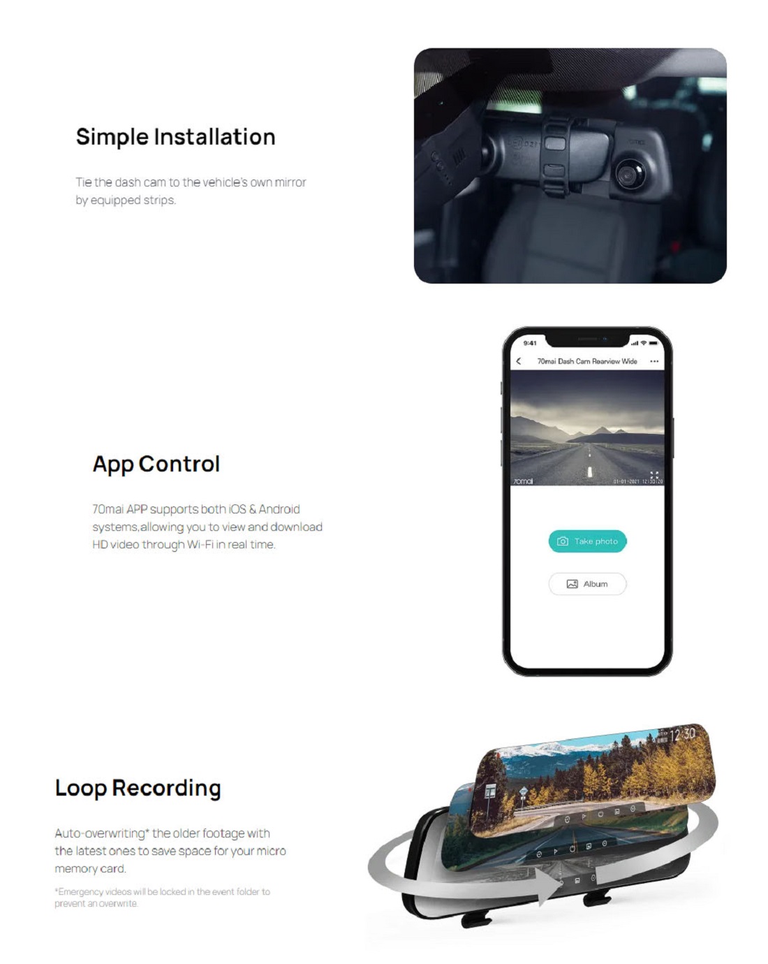 70mai Rearview Dash Cam Wide