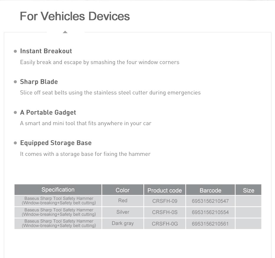 Xiaomi Baseus Car Emergency Glass Breaker Hammer Xiaomi Baseus Car Emergency Glass Breaker Hammer