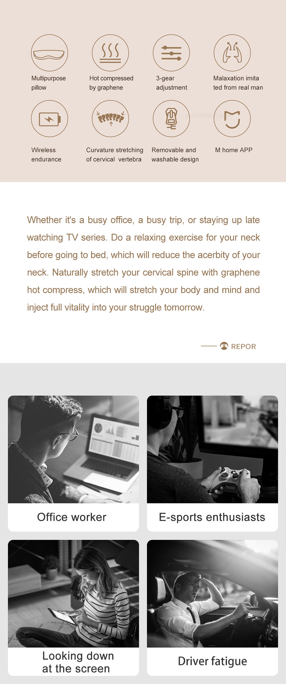 Mi Repor Peasecod Neck Massage Pillow