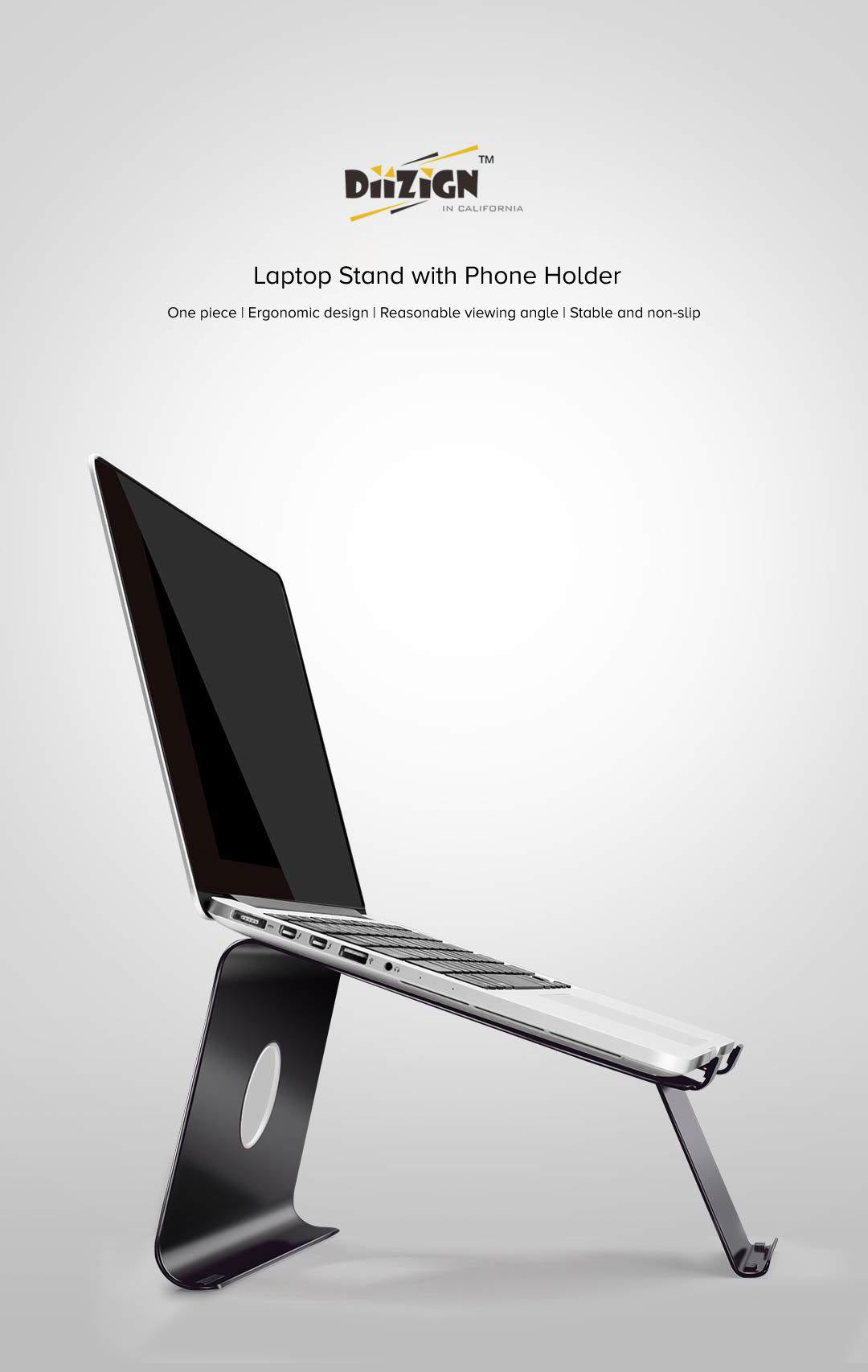DiiZiGN Laptop Stand with Phone Holder DiiZiGN Laptop Stand with Phone Holder