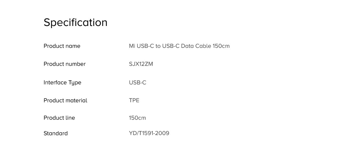 Mi USB-C To USB-C Data Cable Mi USB-C To USB-C Data Cable