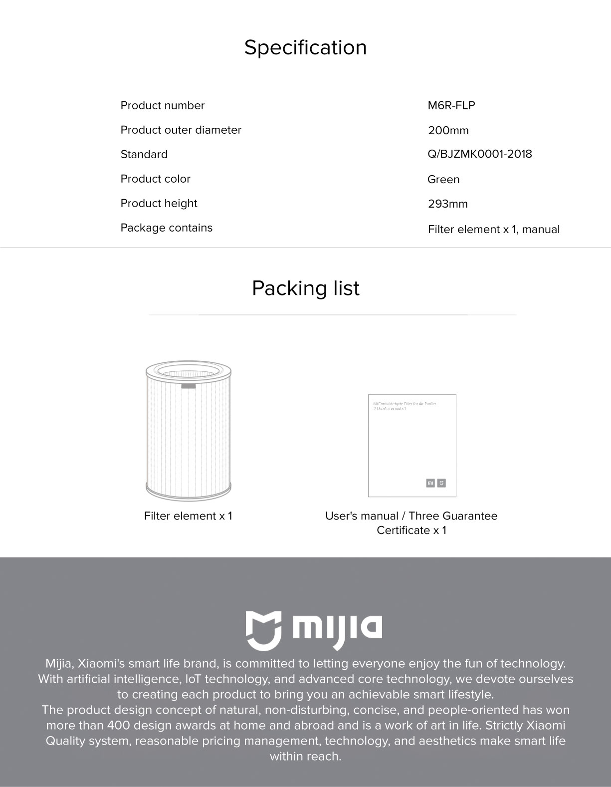 Mi Formaldehyde Filter for Air Purifier Mi Formaldehyde Filter for Air Purifier